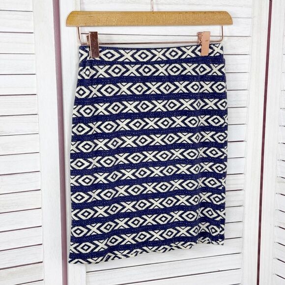 Billabong Tribal Geometric Print Stretchy Knit Mini Skirt Blue White Small - Picture 7 of 11